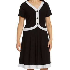 1930s Style Black and White Trim Midi Dress Size 8P